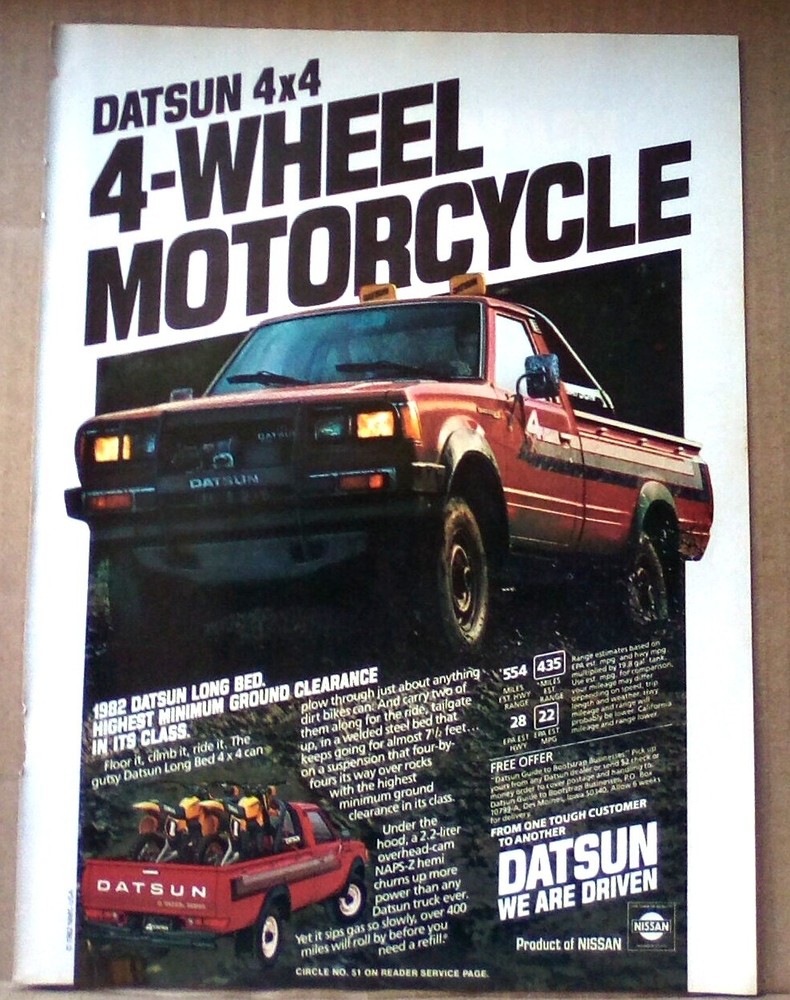 1982 Datsun 4 x 4 4 Wheel Print Ad 