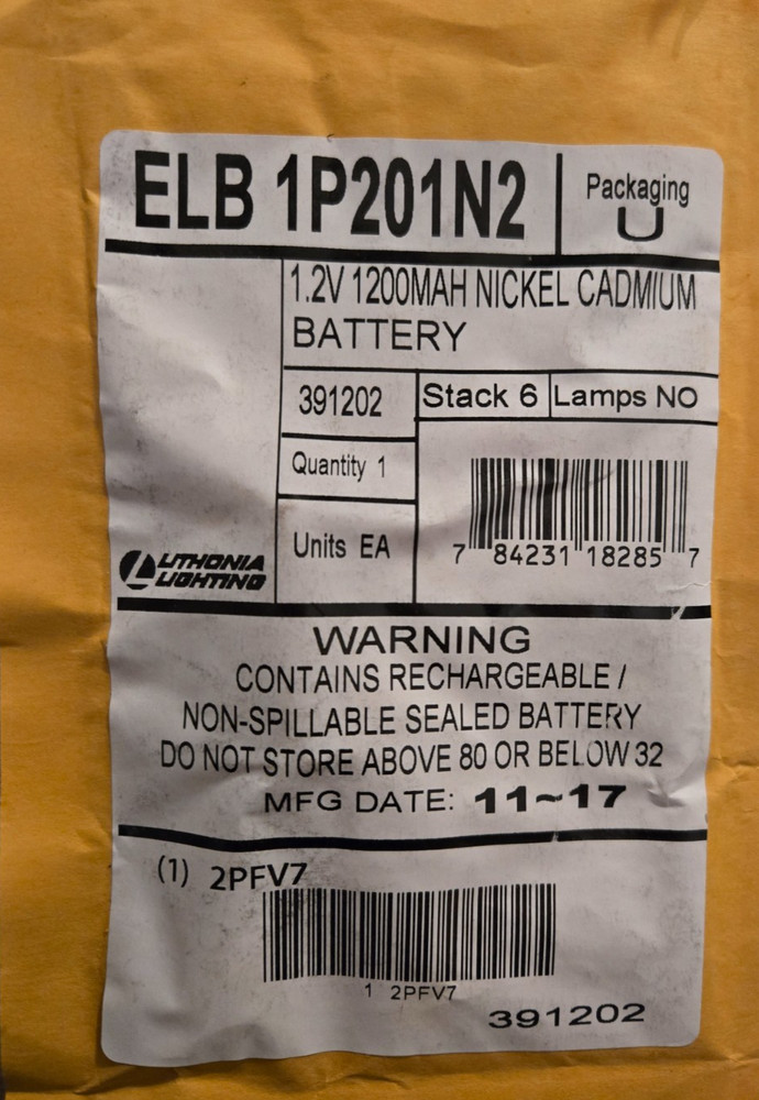 LITHONIA ELB1P201N2 EXIT LIGHT BATTERY