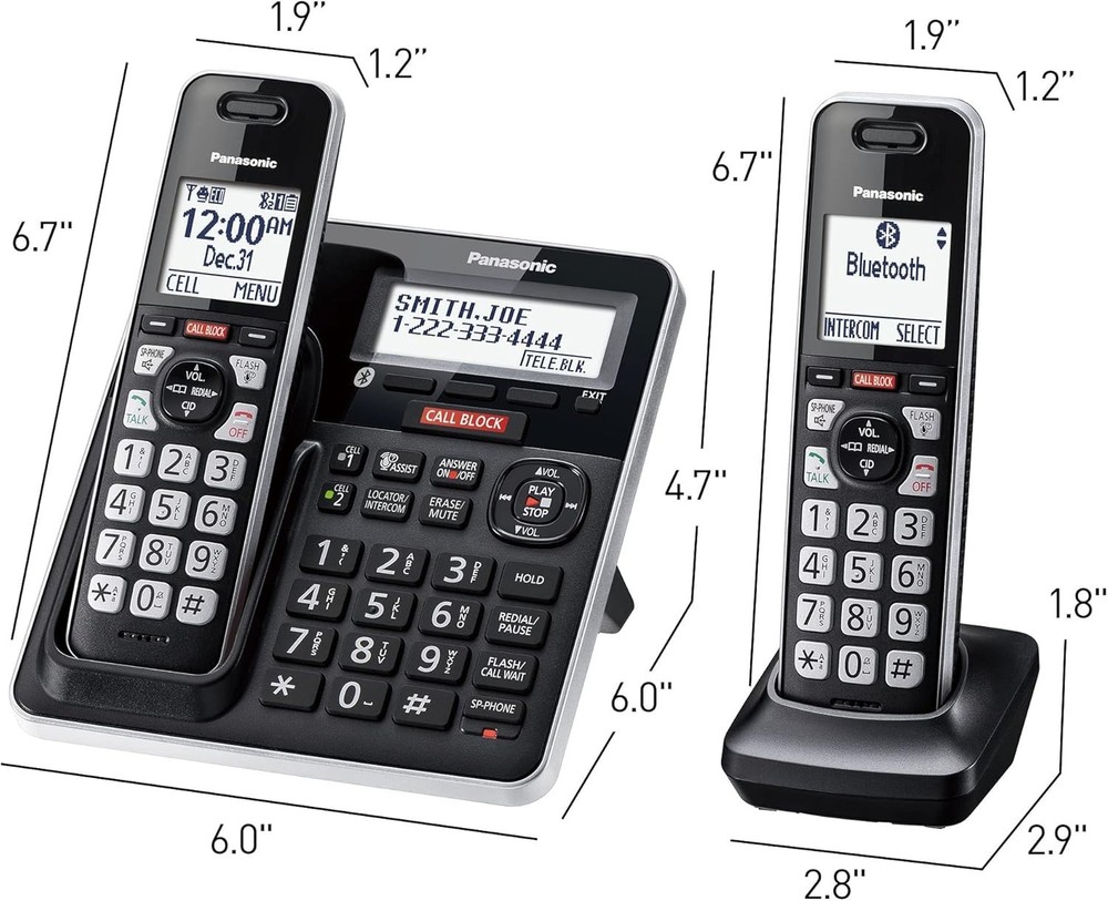 Panasonic Cordless Phone System Answering Machine 5 Handset Bluetooth Call Block