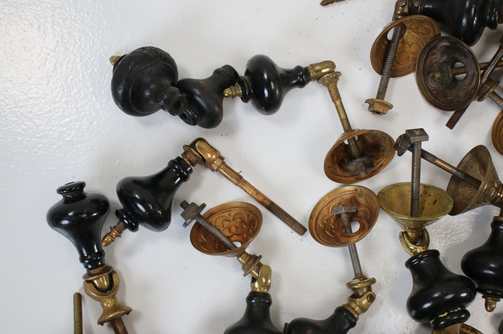 Antique Victorian Ebony Brass Drawer Pull lot teardrop