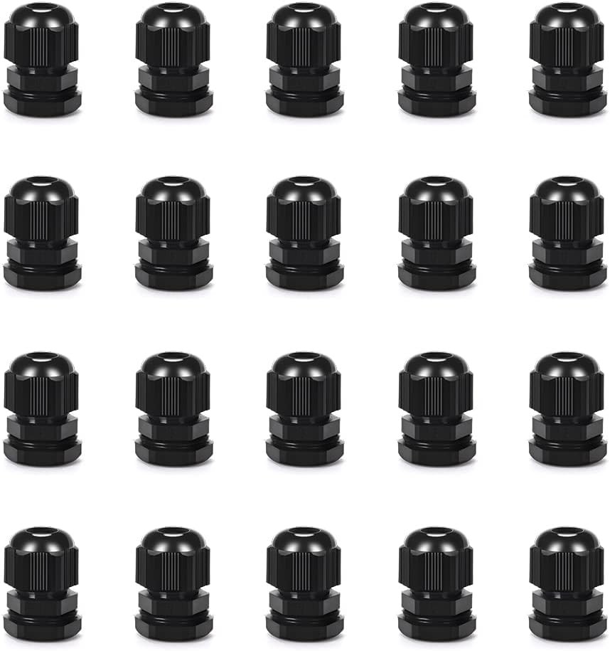Cable Gland 20 Pack Plastic Waterproof Adjustable PG11(20-pack), Black