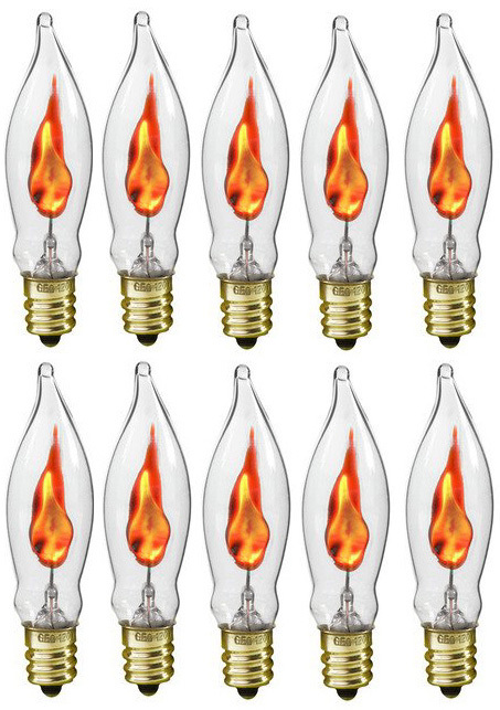 Box of 10 Flicker Flame Light Bulbs, E12 Candelabra Base, 3 watt (#A101)