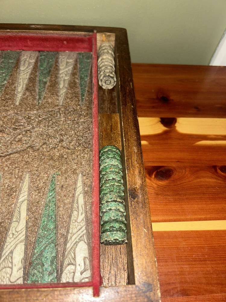 Vintage Unique Aztec Spanish Folding Chess Board Set Mexico Complete