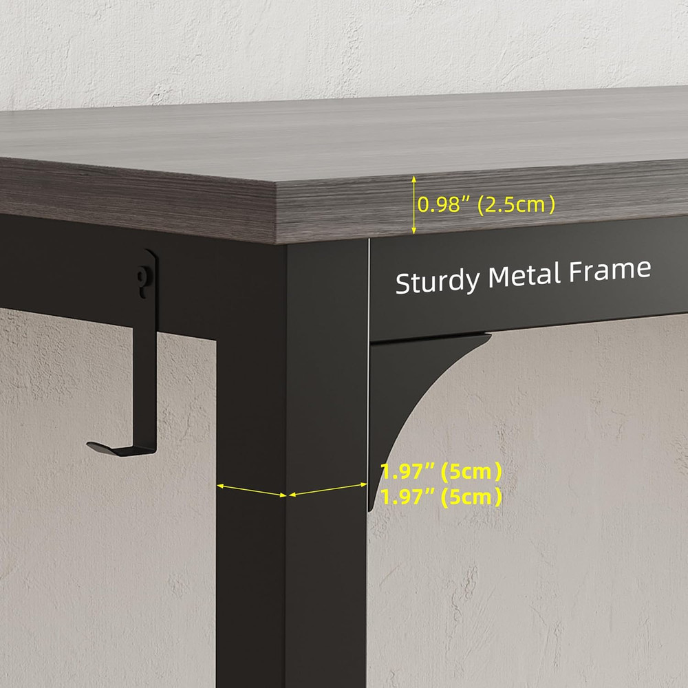 63" Modern Large Computer Desk with Storage & Headphone Hooks - Grey