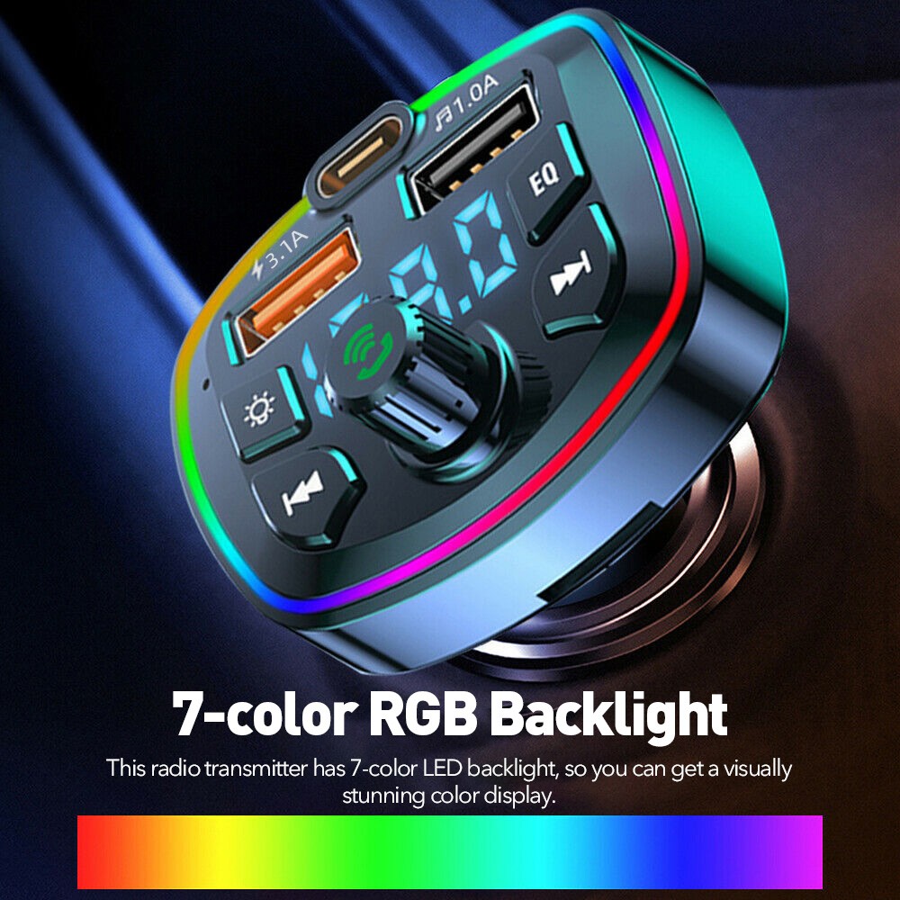 Car Kit Bluetooth 5.0 Wireless FM Transmitter Adapter 2USB PD Charger Hands-Free