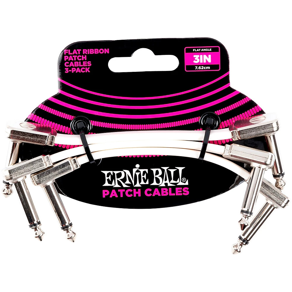 Ernie Ball Flat Ribbon Patch Cables, 3-Pack 3 in. White
