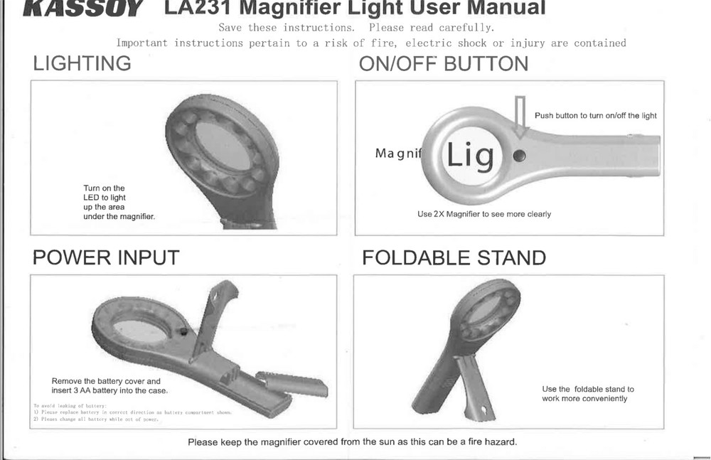Kassoy 2x Hand Held Magnifier with LED Light