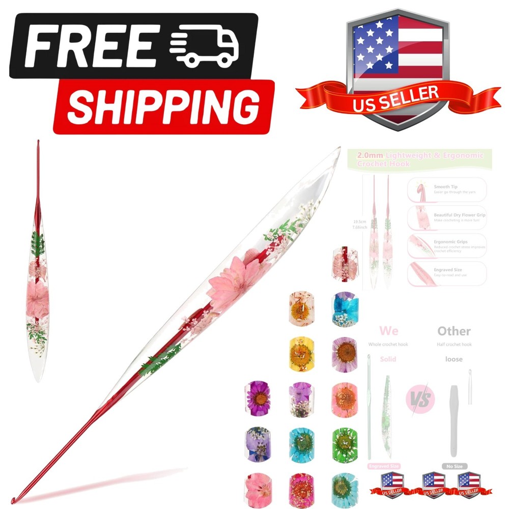 2.0mm Crochet Hooks with Floral Pattern-Elegant &Unique Crochet Needles-Longe...