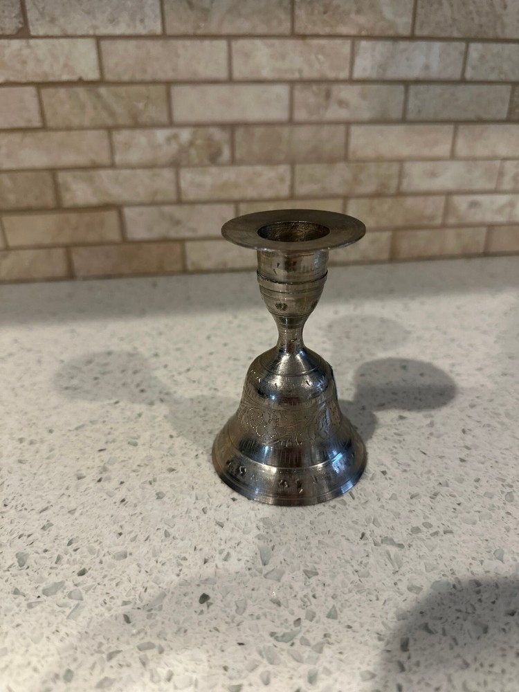 VINTAGE ~SILVER PLATED ON SOLID BRASS [ BELL & CANDLE HOLDER