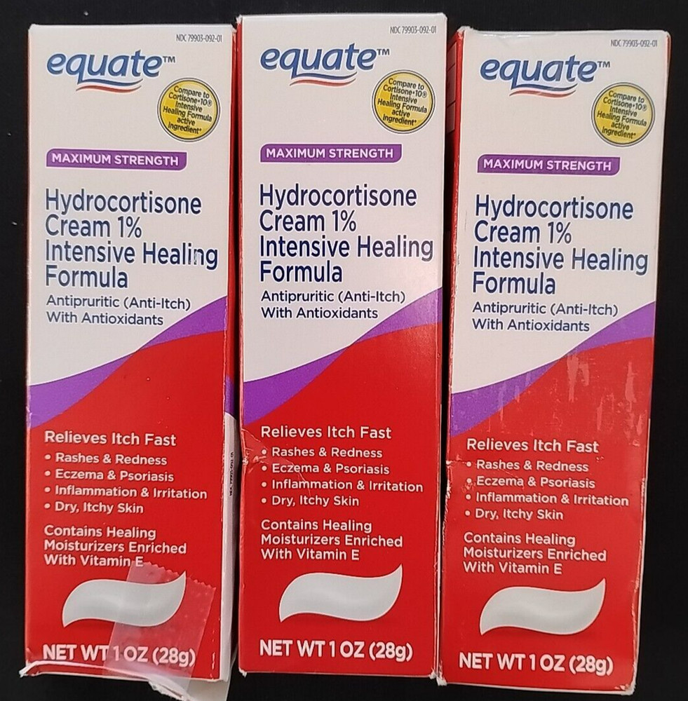 Equate Maximum Strength Hydrocortisone Cream, 1 oz Each, 3 PACK. BOX DAMAGE