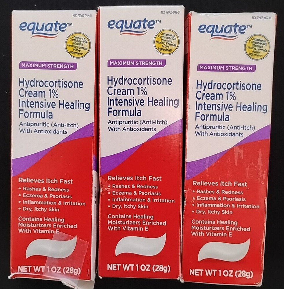 Equate Maximum Strength Hydrocortisone Cream, 1 oz Each, 3 PACK. BOX DAMAGE