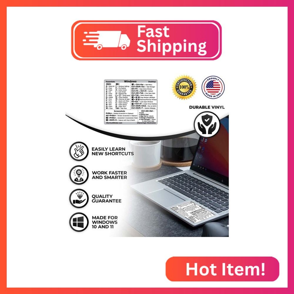 Synerlogic Windows PC Reference Keyboard Shortcut Sticker | Vinyl, Laminated Win