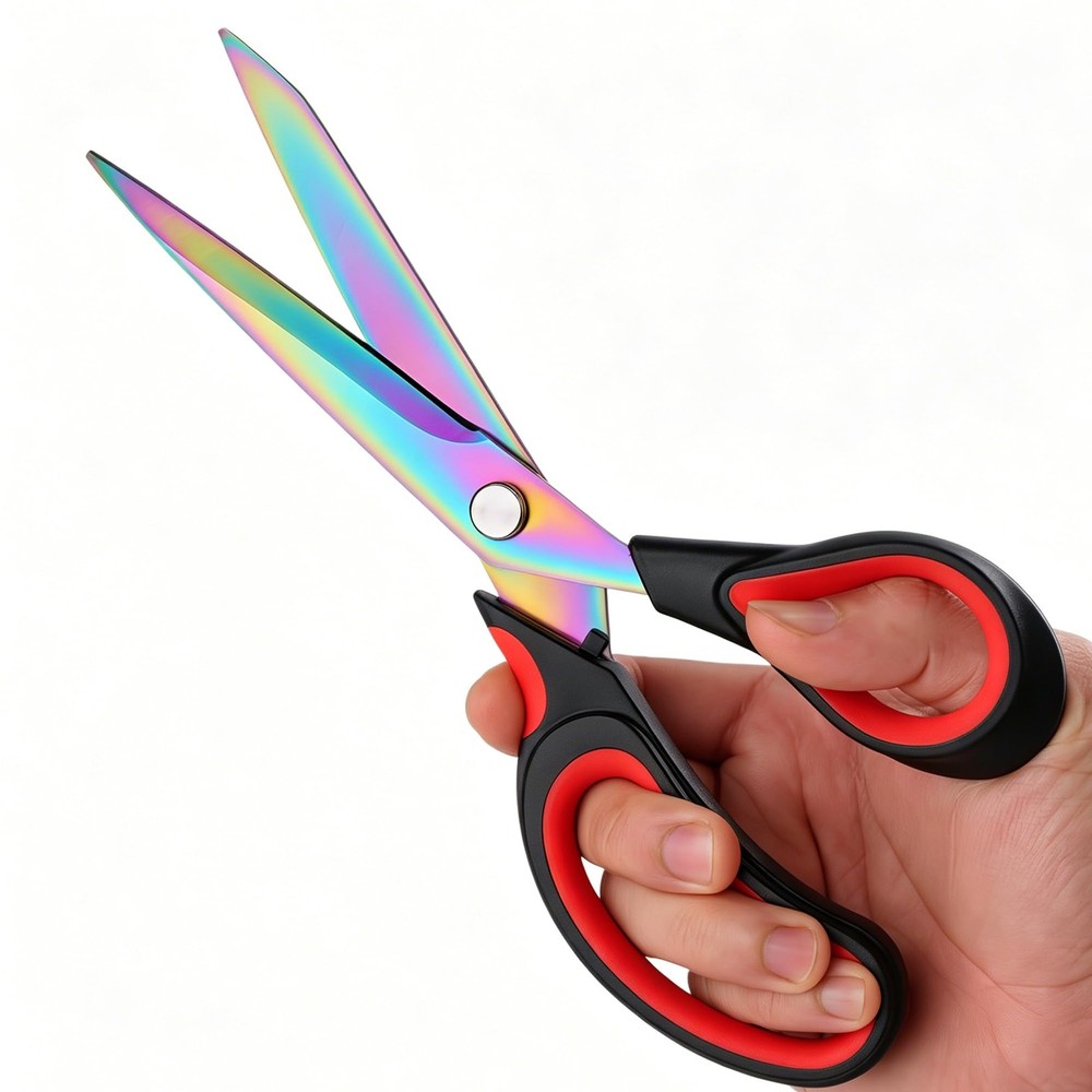 Scissors Multi-Purpose, 9.5" Sharp Sewing Scissors, Professional Heavy Red