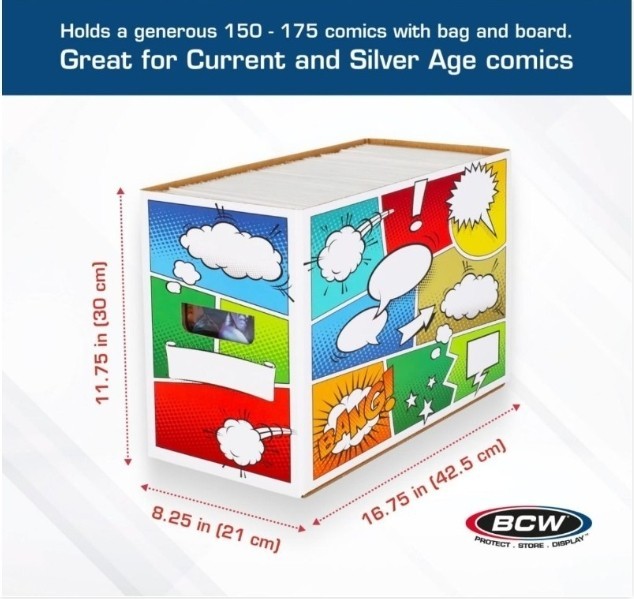 (5 Pack) BCW Short Comic Box - Pow Art for Silver Age/Current Comics