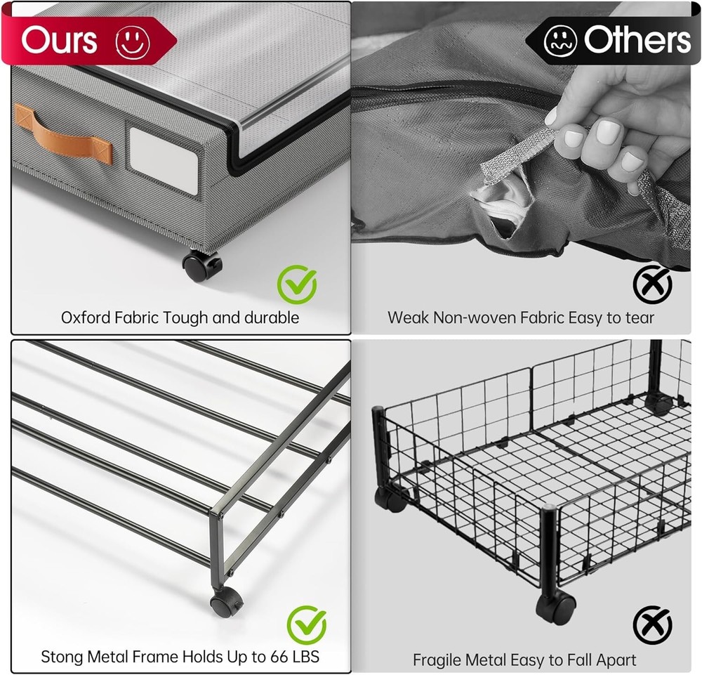 Under Bed Storage with Wheels, 2 Pack under Bed Storage Containers