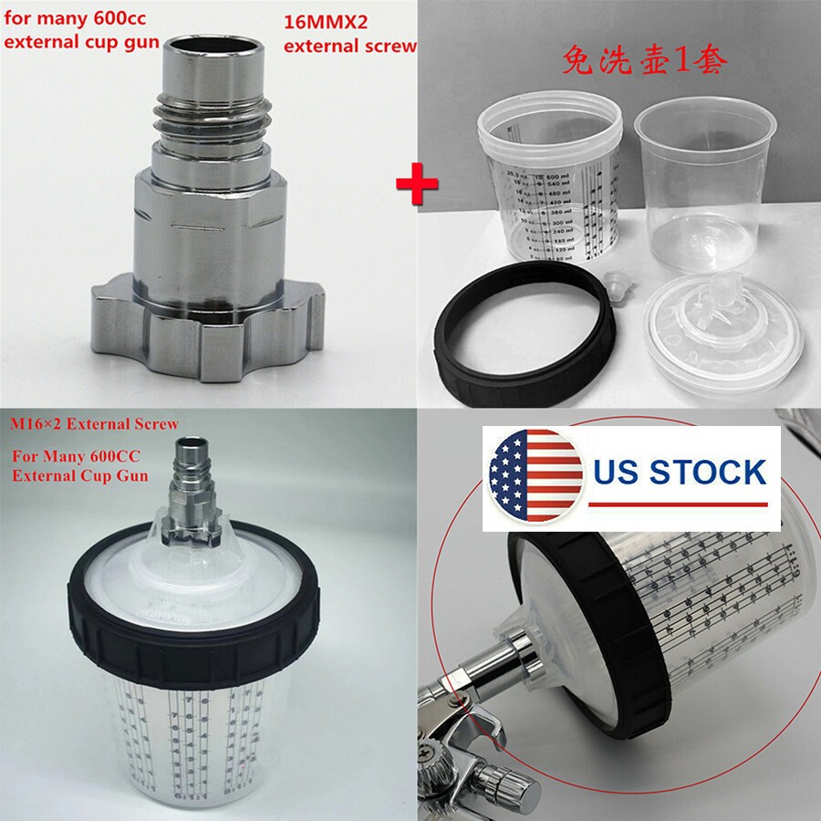 600ML Disposable Cup w/M16x2 External Thread Connector For Adapter Spray Gun