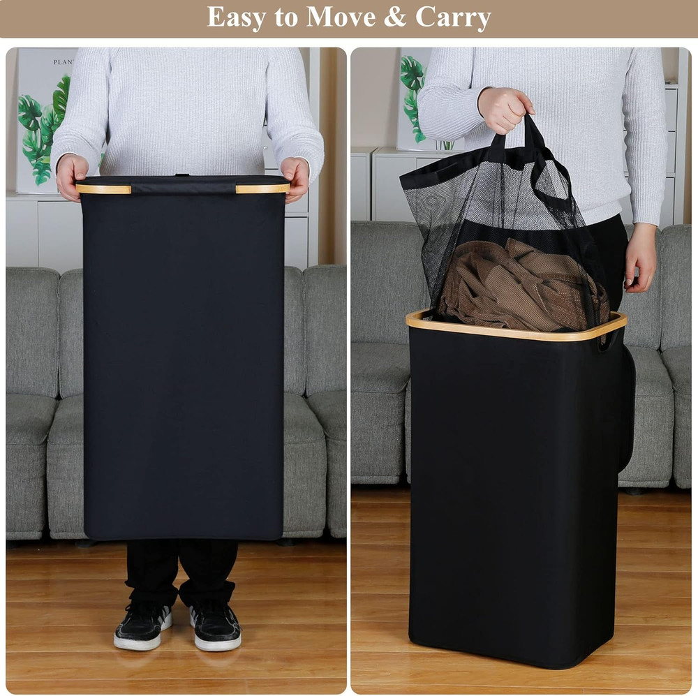 Laundry Hamper with Lid, 110L Large Laundry Hamper with Handle and Lid, Colla...