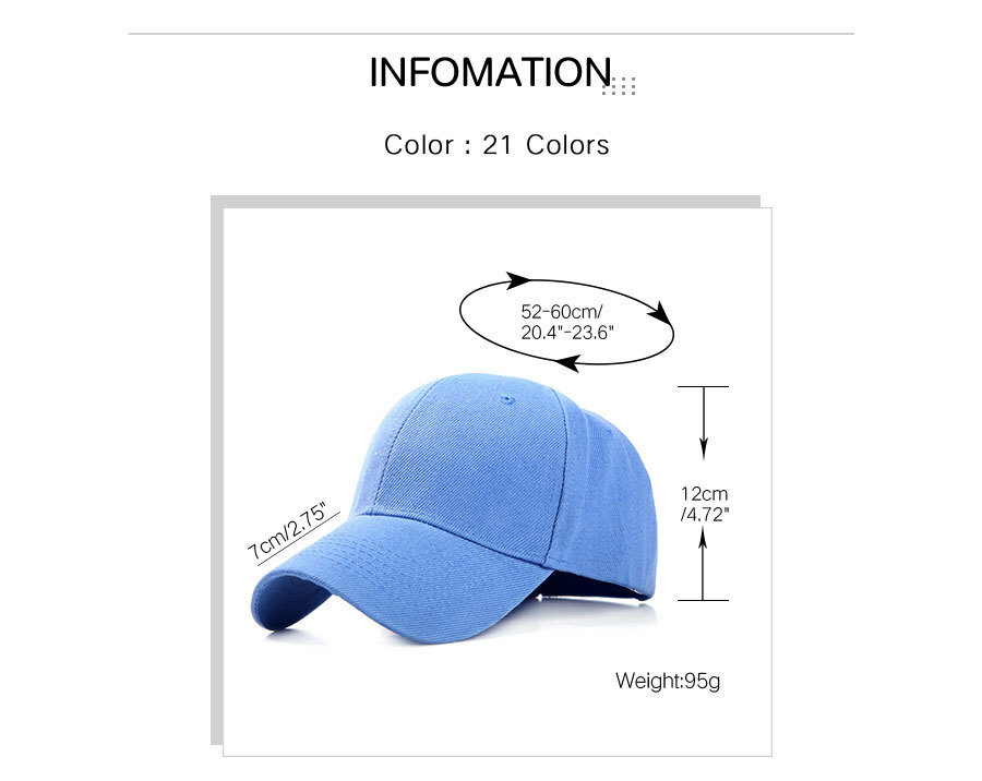 Mens Womens Baseball Cap Strap Back Adjustable Blank Plain Solid Hat Visor Caps