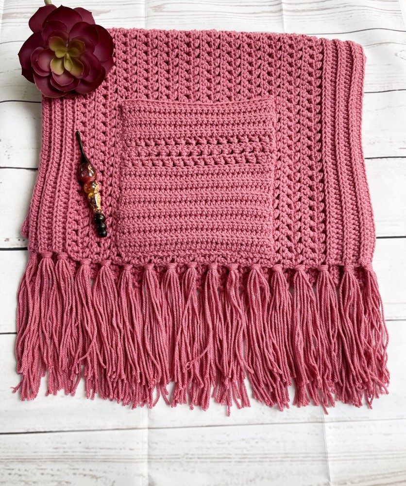 Handmade Crochet Pocket Shawl Boho Wrap Fringe Scarf
