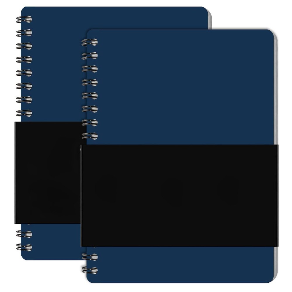 2Pcs Field Notepad, Stone Paper, PVC Cover, Graph, Medium Size, Blue