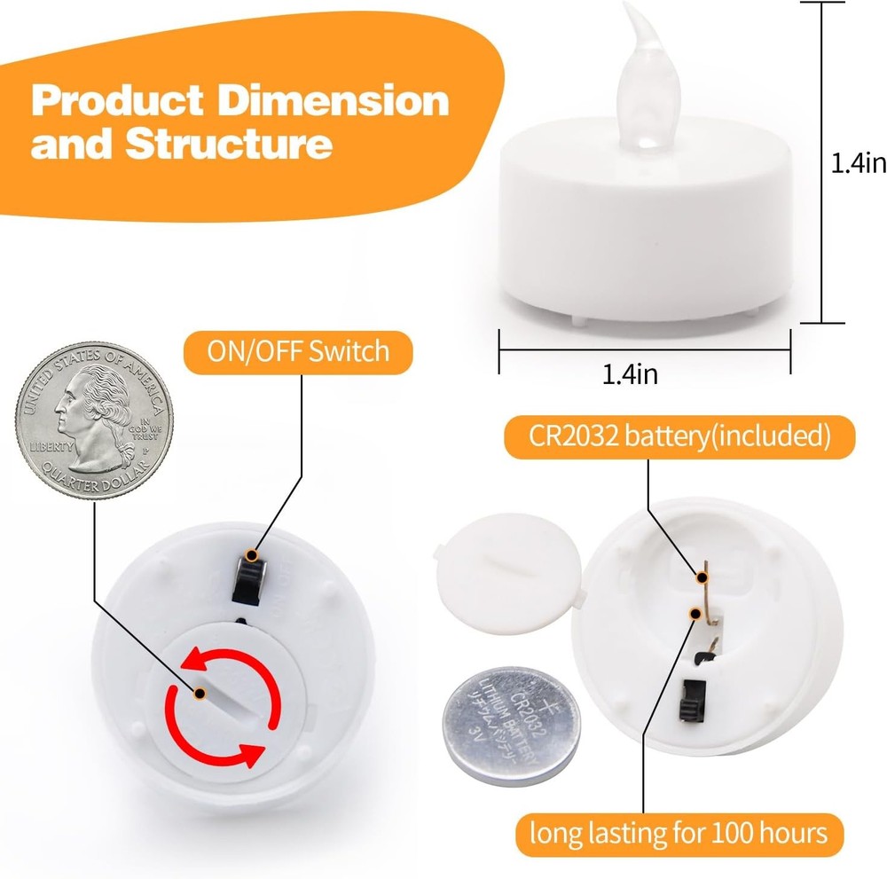 KOABY LED Tea Lights Battery Operated Flickering Warm White Set Pack