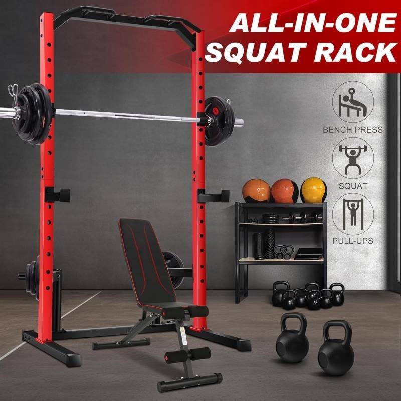 800LBS Power Cage w/Pull Up Bar Weight Lifting Cage Multi-Functional Power Rack