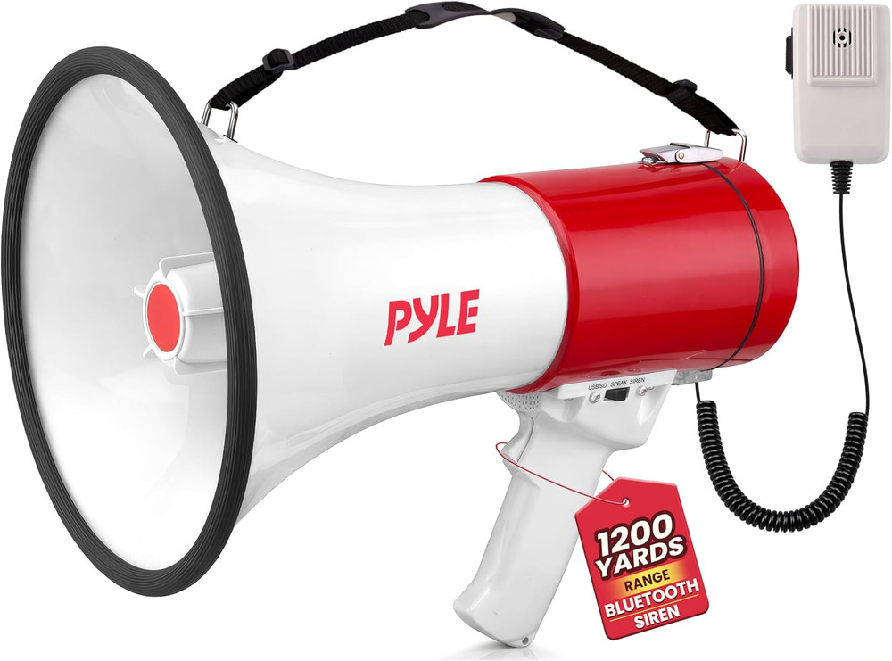 Megaphone - 50 Watt Bluetooth PA Bullhorn with Adjustable Volume Control, 1200-Y