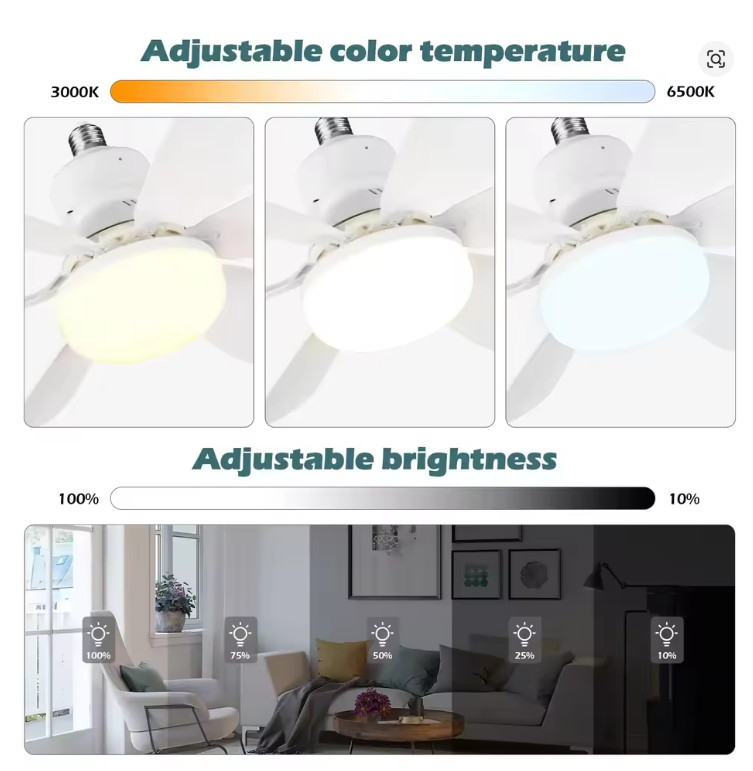 Large Ceiling Fan E27 Fan Light with Dimmable LED Light Remote Controller USA