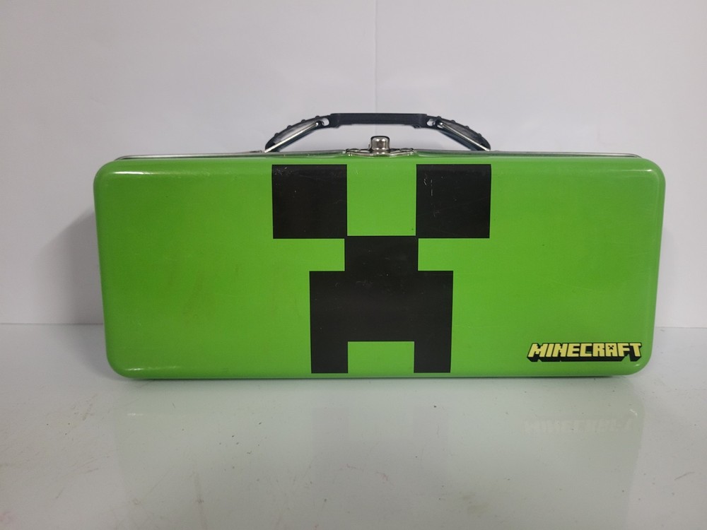 Minecraft Green Tin Tool Box Handle Latch/Hinge Pencil Box Storage