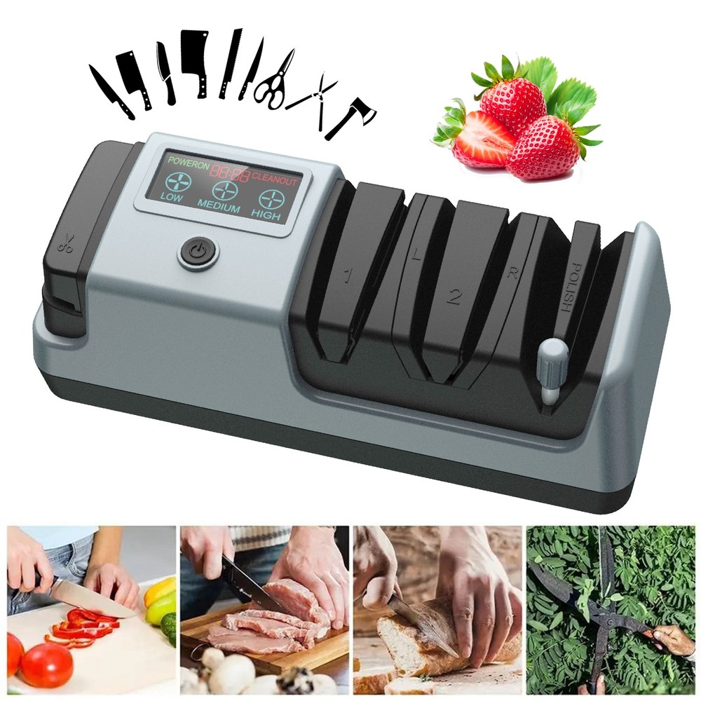 Professional 5 in 1 Electric Knife Sharpener 3 Speed LCD Display for Kitchen US