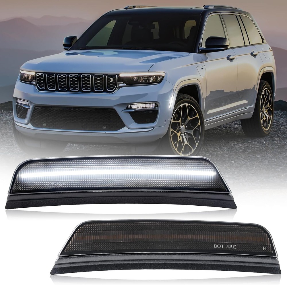 2xWhite LED Smoke Lens Front Side Marker Light for 22-24 Jeep Grand Cherokee（WL)
