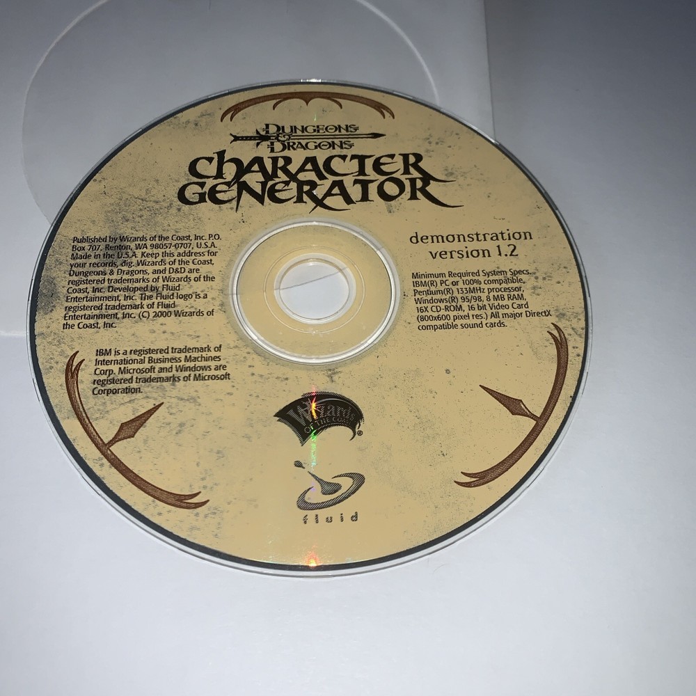 Dungeons & Dragons - Character Generator - Demonstration Version 1.2 - DISC ONLY