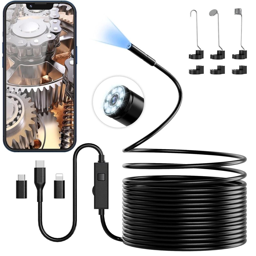 1920P HD Endoscope Borescope 8mm Inspection Snake Camera for iPhone Android iOS