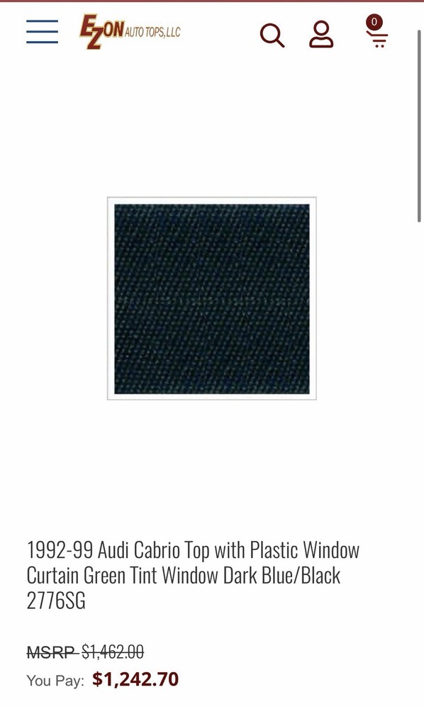 1992-99 Audi Soft Top Dr.Blue/Black Plastic Window
