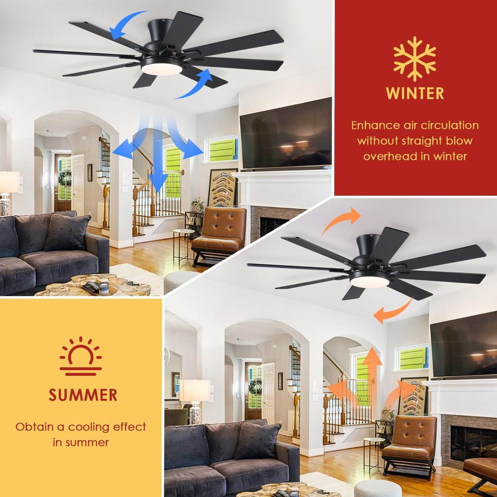 Ceiling Fans with Lights, 52 Inch Low Profile Flush Mount Ceiling Fan, Modern...