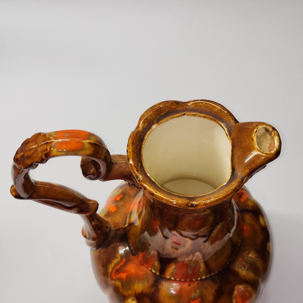 1969 HANDMADE 12.5” Glazed Pottery Pitcher With Lid - SIGNED & DATED On Bottom
