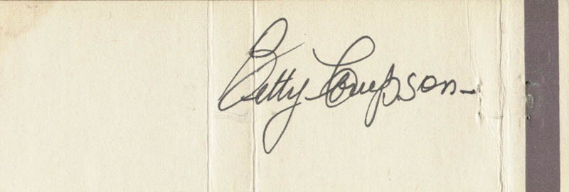 BETTY COMPSON - MATCH BOOK SIGNED CIRCA 1971