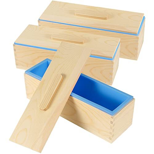 3 Pack 47oz Rectangular Flexible Silicone Soap Loaf Mold with Wooden Box