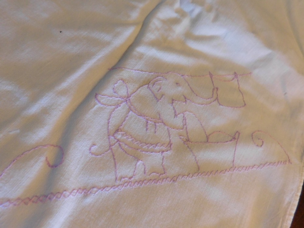 Elephant Hand Embroidered Linen Kitchen Towel