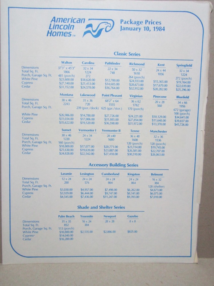 American Lincoln Homes Planning Guide Floorplan 1984 Building Package Timber