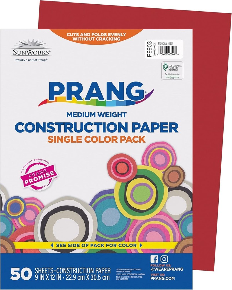Versatile 50 Sheet Holiday Red Construction Paper Pack - Ideal for Classroom Use