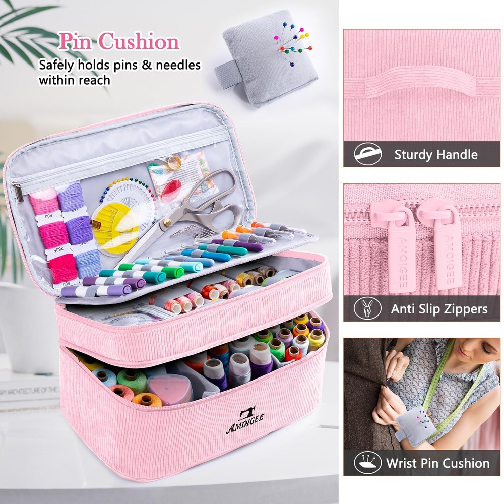 Double-Layer Sewing Accessories Organizer with Pin Cushion – Large Sewing Sto...