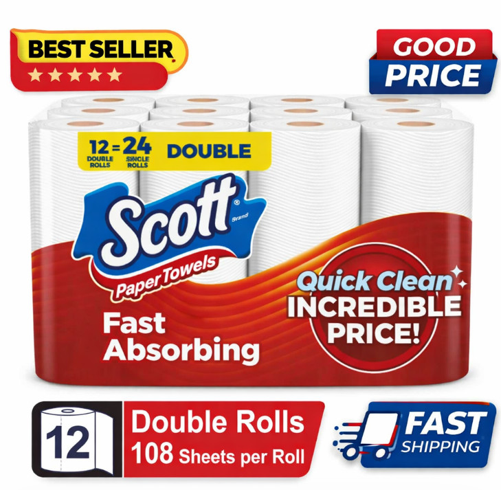 Choose-A-Sheet Paper Towels, 12 Double Rolls Strong & Absorbent