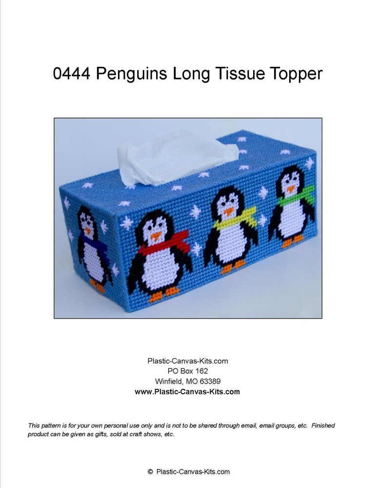 Winter Penguins Long Tissue Topper-Plastic Canvas Pattern or Kit