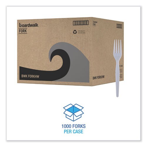 Boardwalk Heavyweight Polystyrene Cutlery, Fork, Plastic, White, 1,000/CT