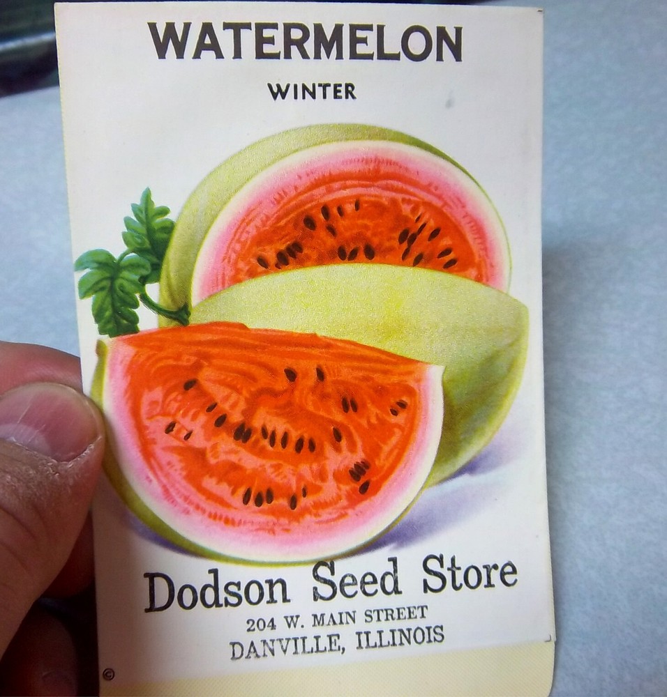 Vintage EMPTY seed pack, winter WATERMELON amazing graphics, 1930s dodson seed