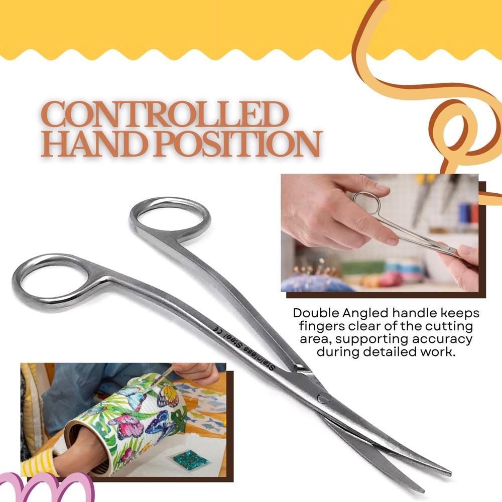 Bent Handle Curved Scissors 6.25" Sharp Blades for Home School and Office Use