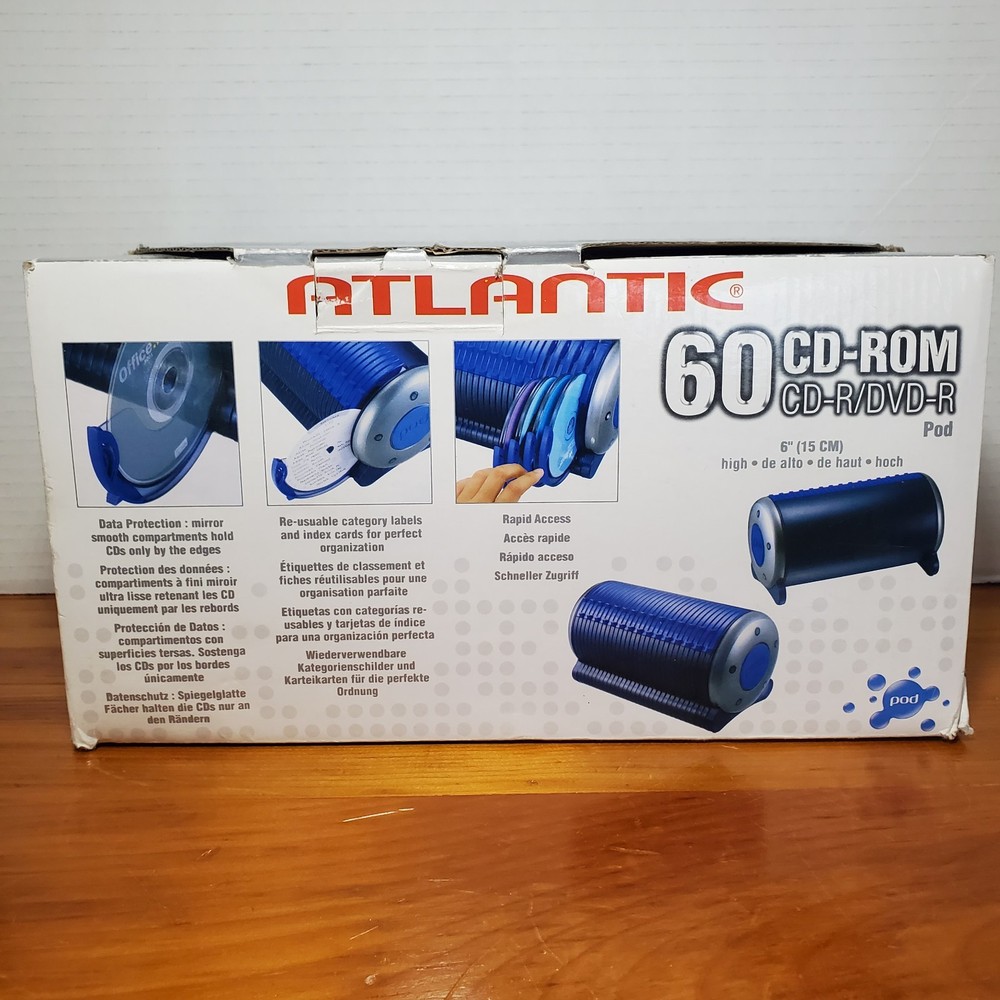 Atlantic Pod 60 CD ROM DVD Blu-Ray Pull Out Retro Storage Case Black Gray Blue