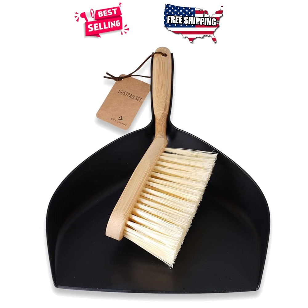 Dust Pan and Brush Set - Sturdy Bamboo Sweeping Tools for Efficient Cleaning