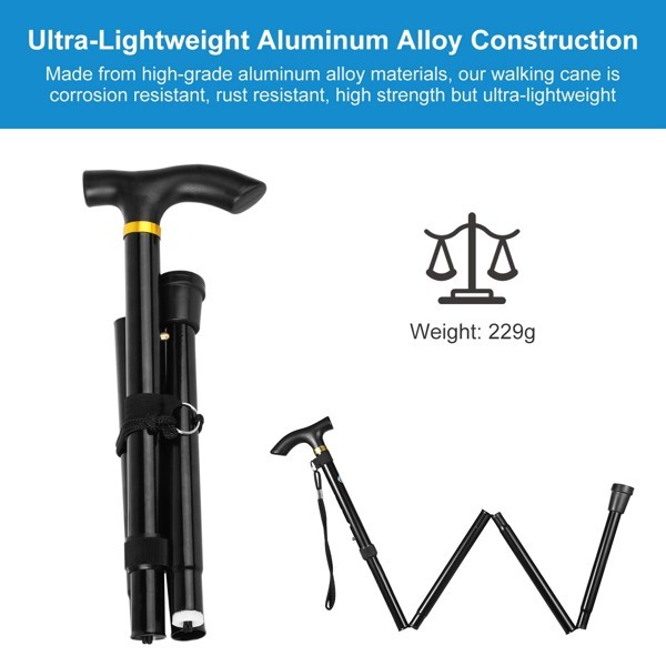Travel Folding Trekking Pole Adjustable Walking Stick Black